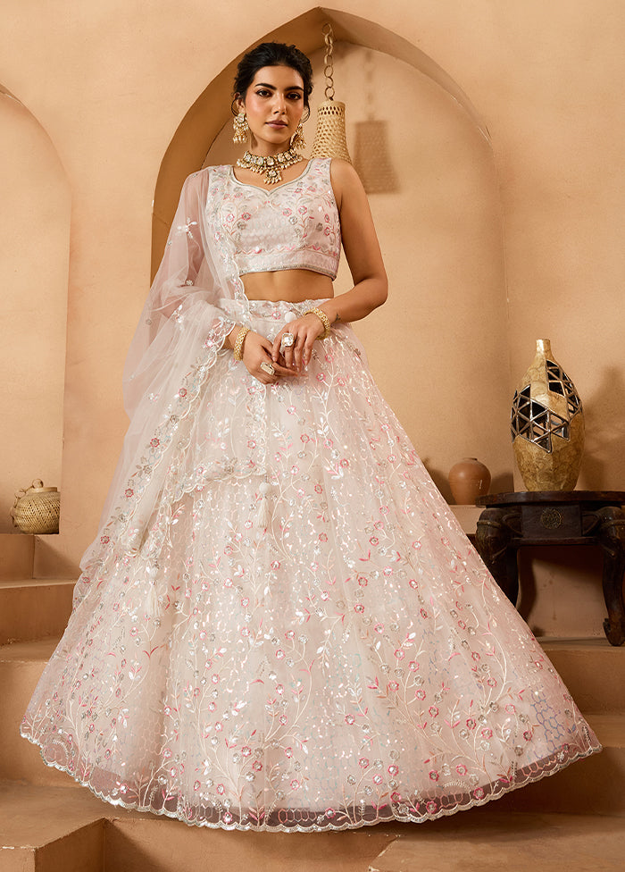 Cream Net Dupatta Lehenga Set
