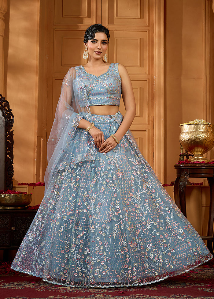 Grey Net Dupatta Lehenga Set