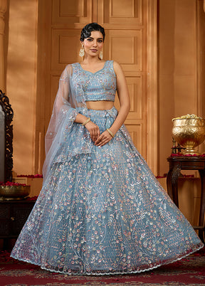 Grey Net Dupatta Lehenga Set