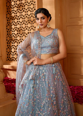 Grey Net Dupatta Lehenga Set