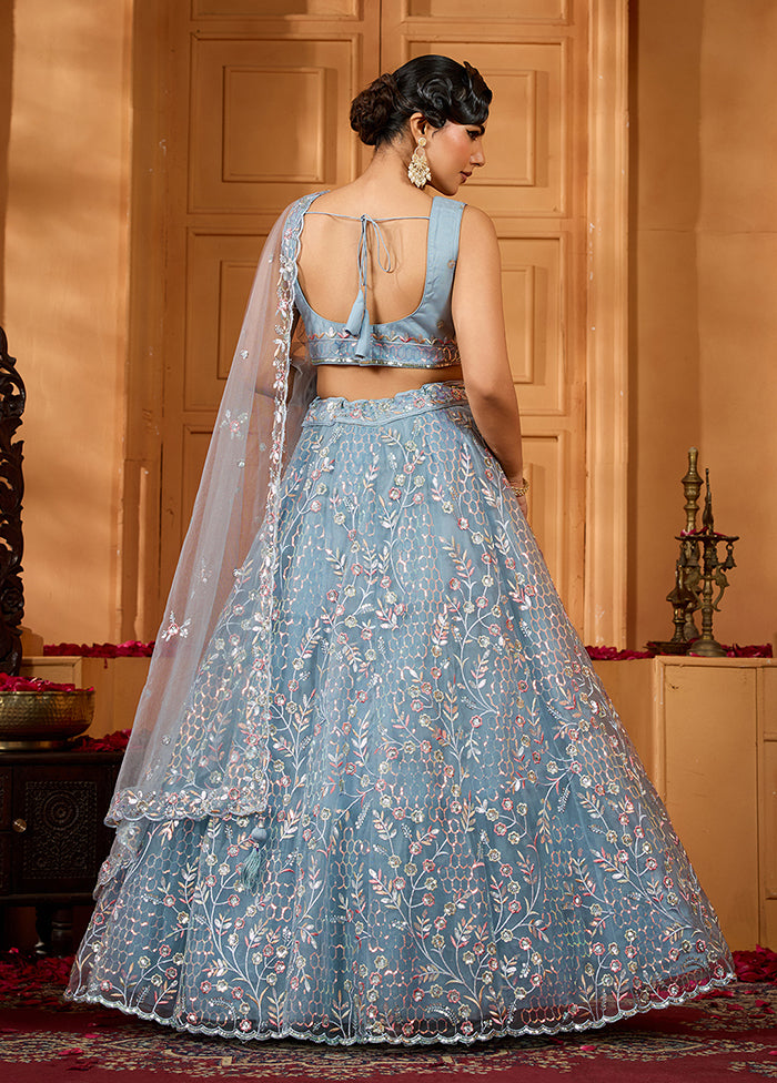 Grey Net Dupatta Lehenga Set