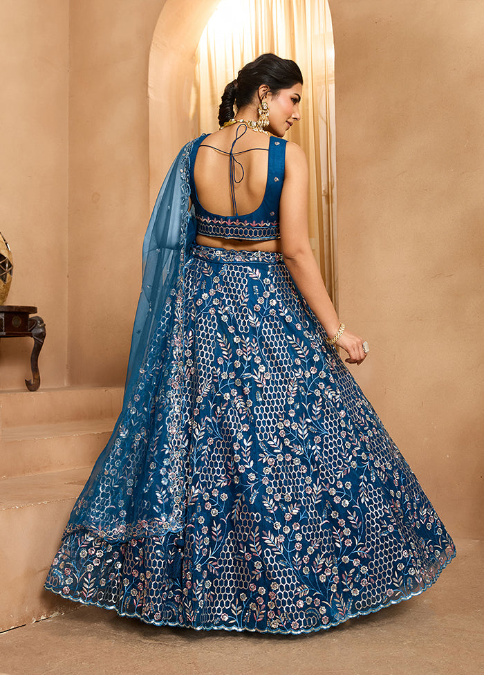 Blue Net Dupatta Lehenga Set