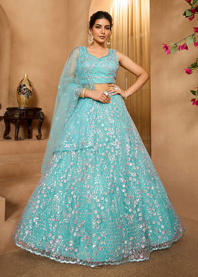 Blue Net Dupatta Lehenga Set