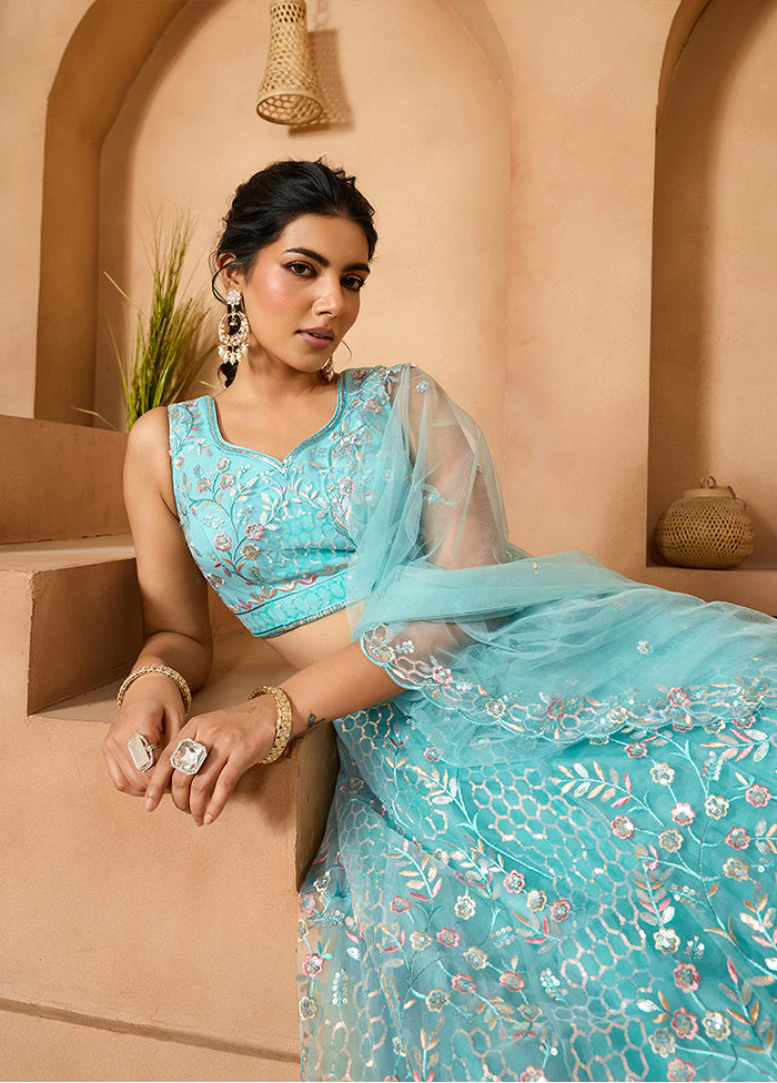 Blue Net Dupatta Lehenga Set