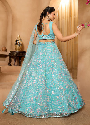 Blue Net Dupatta Lehenga Set