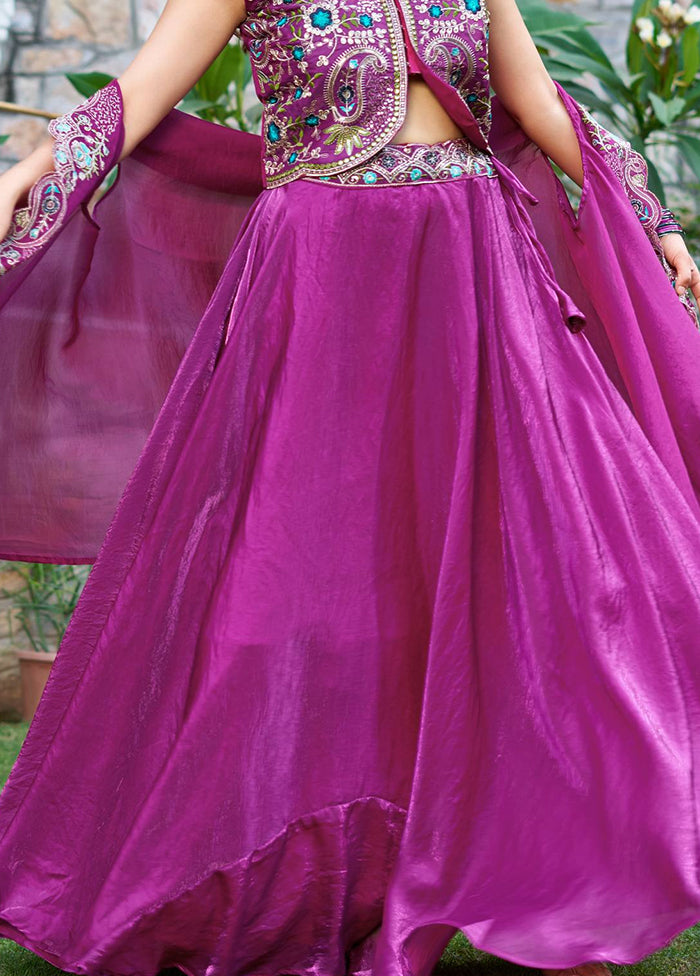 Purple Blended Silk Dupatta Lehenga Set