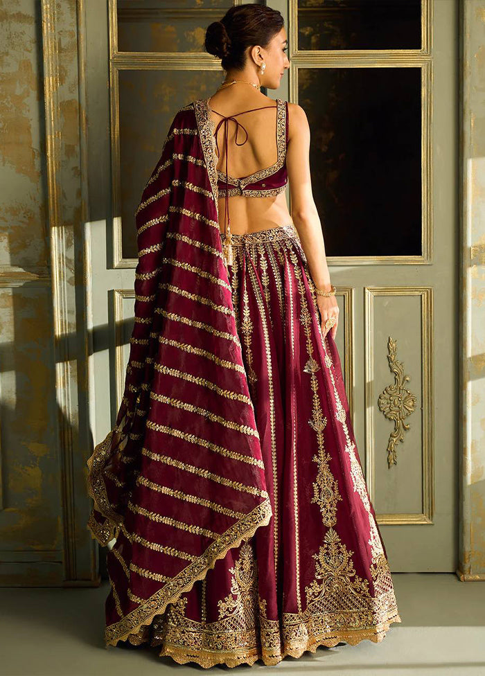 Red Blended Silk Dupatta Lehenga Set