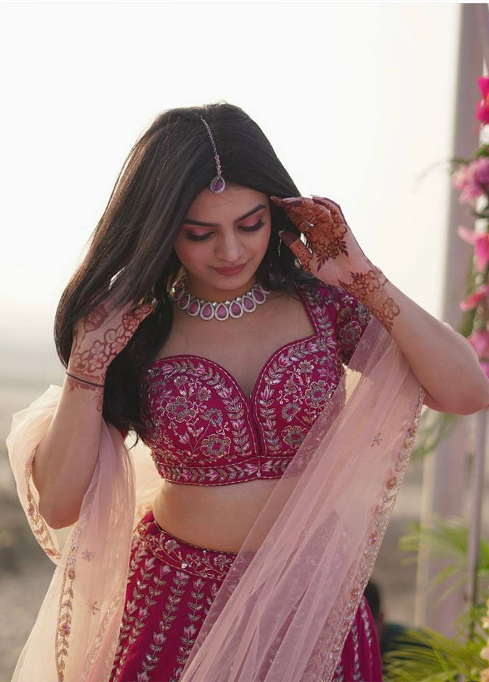 Purple Blended Silk Dupatta Lehenga Set