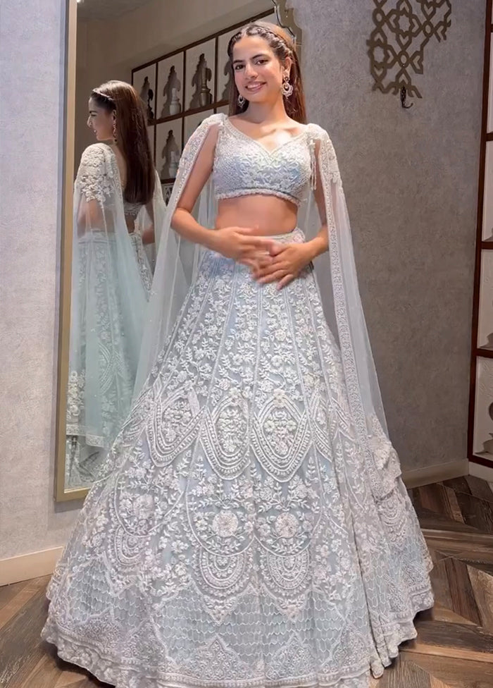 Blue Net Dupatta Lehenga Set