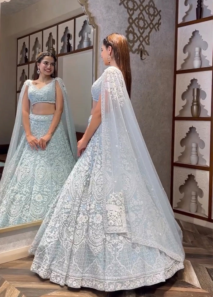 Blue Net Dupatta Lehenga Set