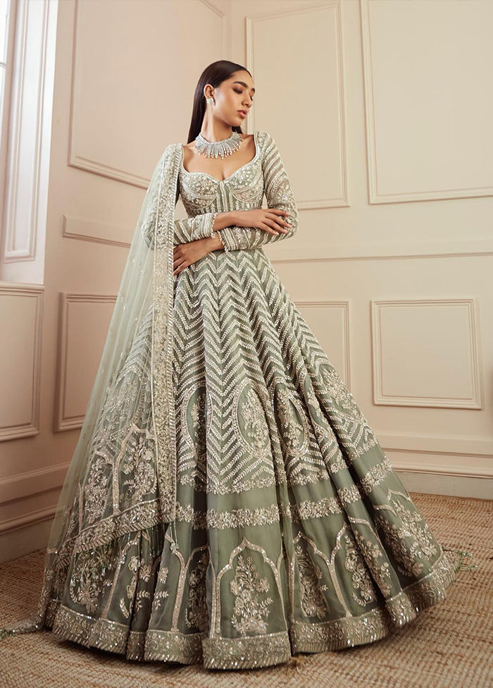 Green Georgette Dupatta Lehenga Set