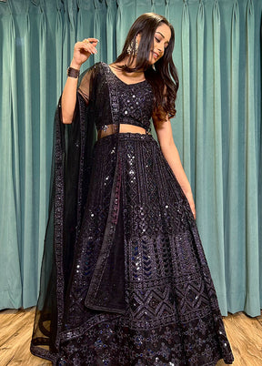 Black Net Dupatta Lehenga Set