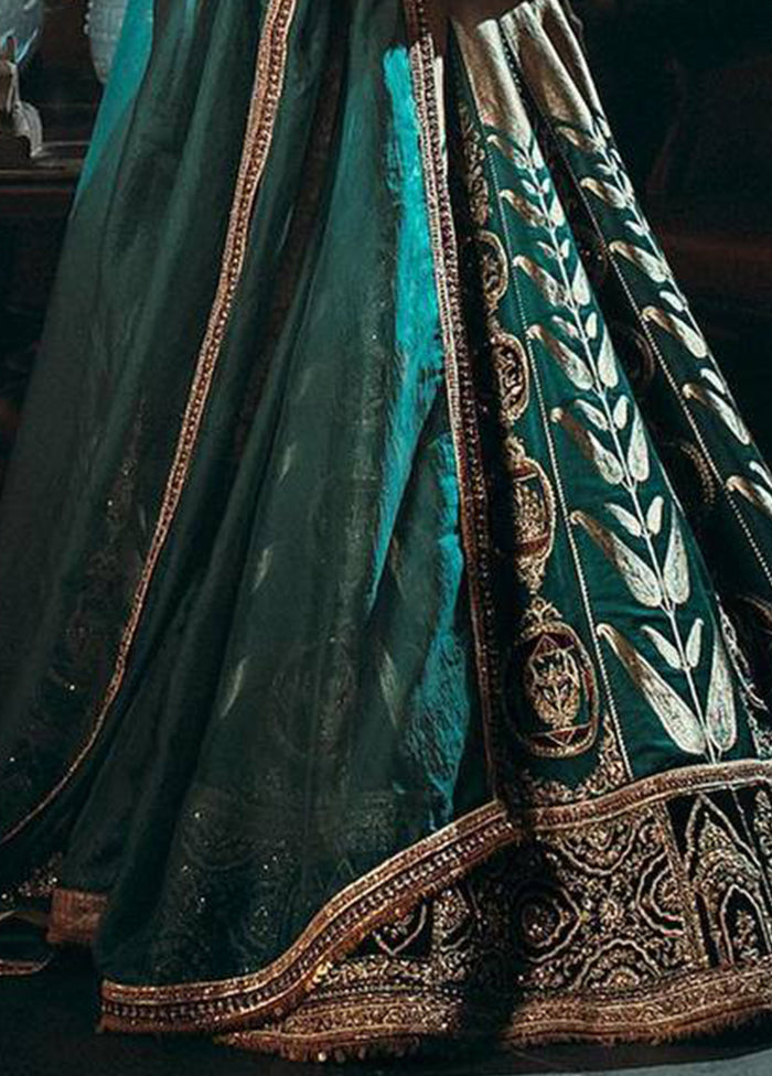 Green Blended Silk Dupatta Lehenga Set