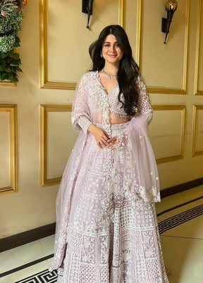 Pink Net Dupatta Lehenga Set