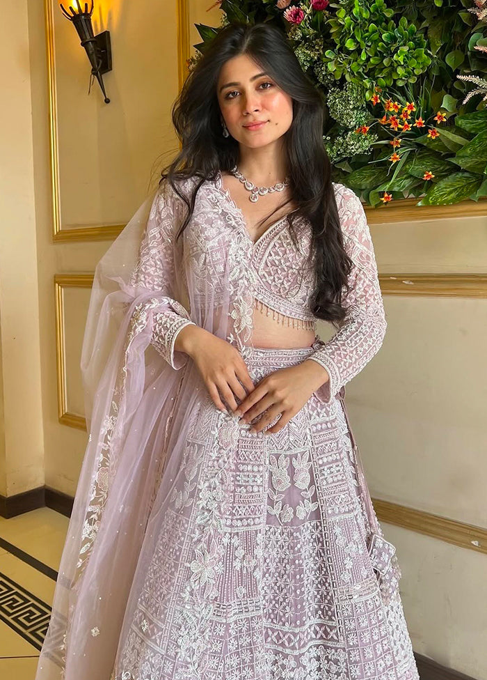 Pink Net Dupatta Lehenga Set