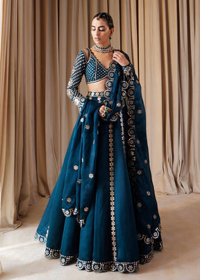 Green Blended Silk Dupatta Lehenga Set