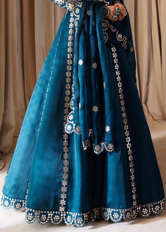 Green Blended Silk Dupatta Lehenga Set