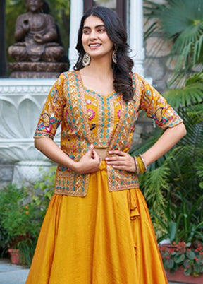 Yellow Blended Silk Koti Lehenga Set