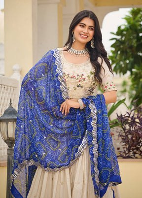 Cream Blended Silk Dupatta Lehenga Set