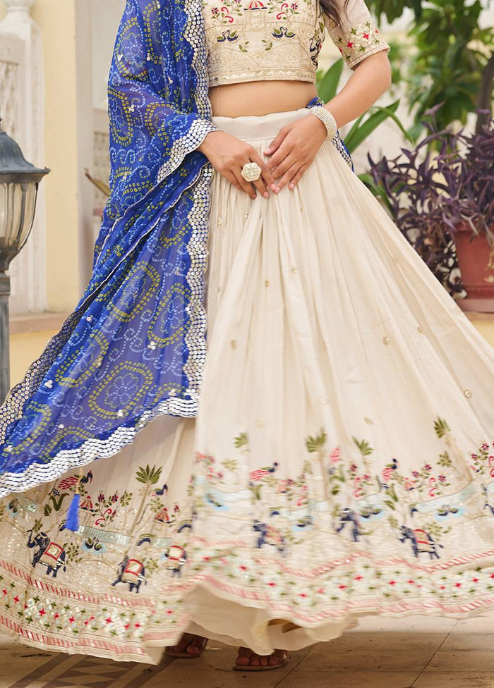 Cream Blended Silk Dupatta Lehenga Set
