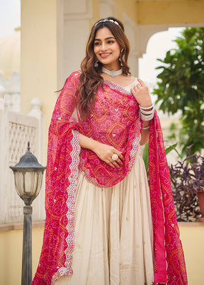 Cream Blended Silk Dupatta Lehenga Set