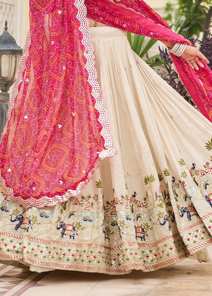 Cream Blended Silk Dupatta Lehenga Set