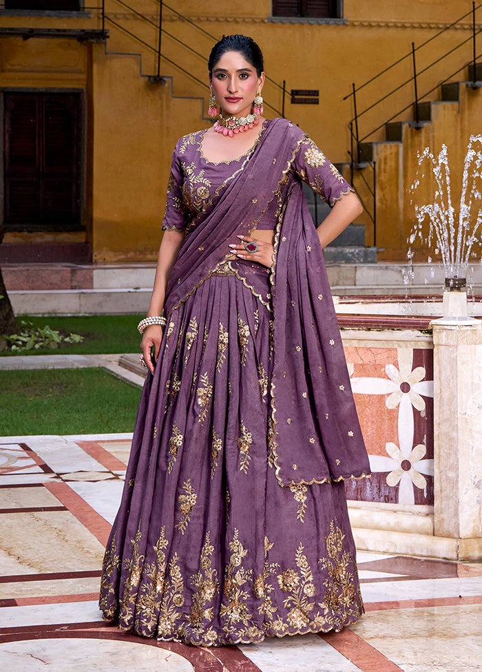 Purple Blended Silk Dupatta Lehenga Set