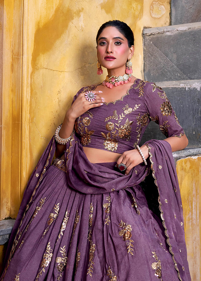 Purple Blended Silk Dupatta Lehenga Set
