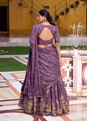 Purple Blended Silk Dupatta Lehenga Set