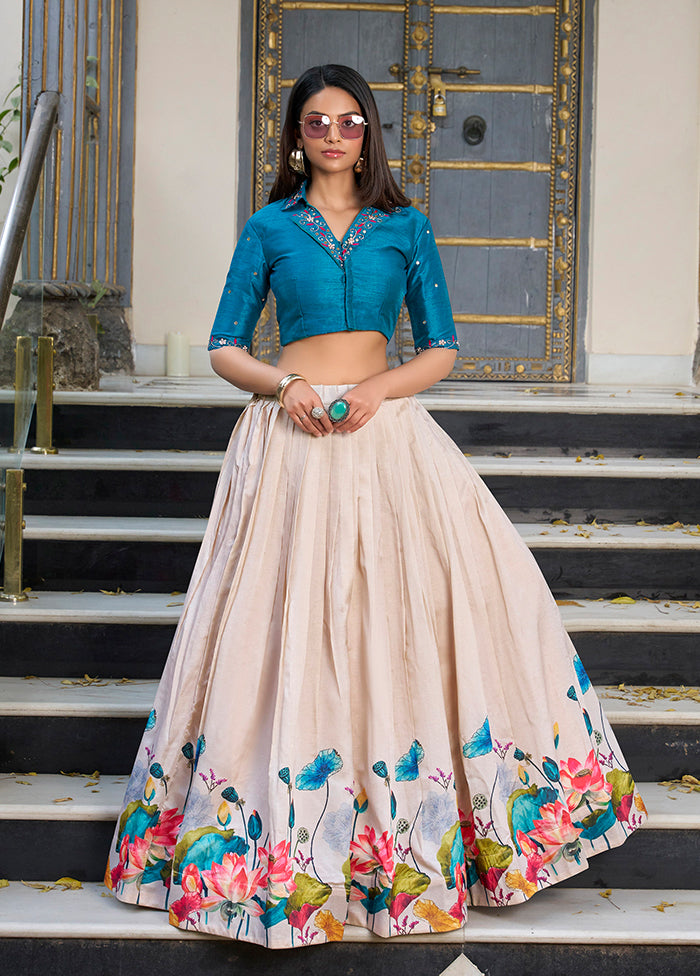 Cream Blended Silk Dupatta Lehenga Set