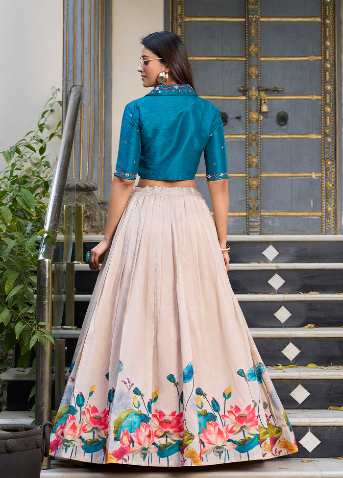 Cream Blended Silk Dupatta Lehenga Set