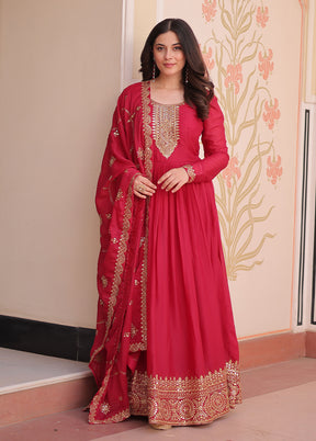 Pink Embroidery Work Georgette Gown