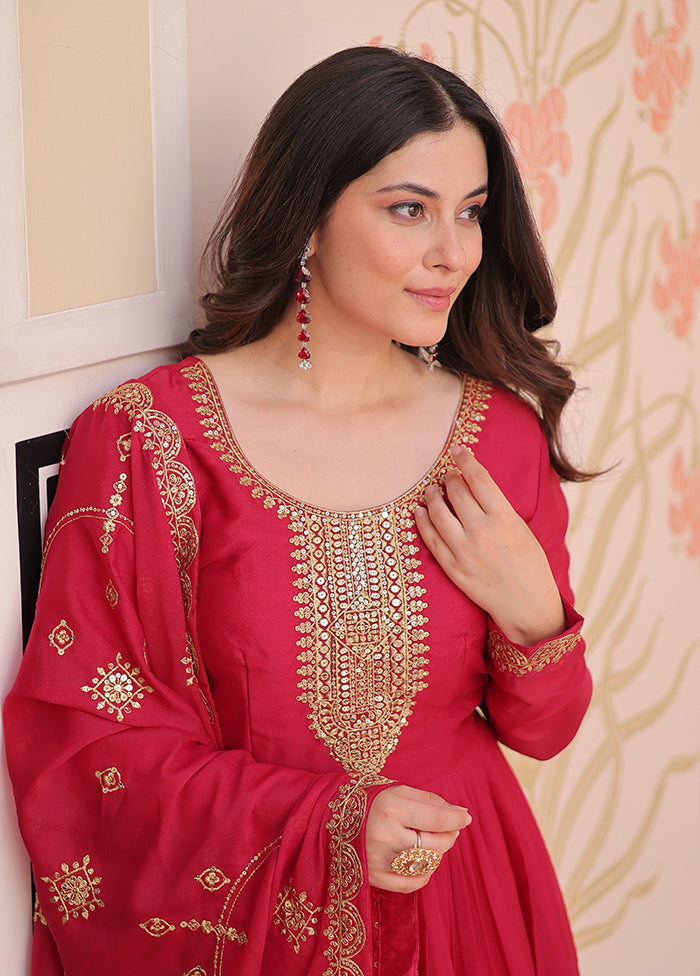 Pink Embroidery Work Georgette Gown