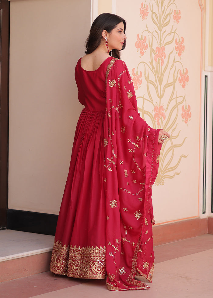 Pink Embroidery Work Georgette Gown