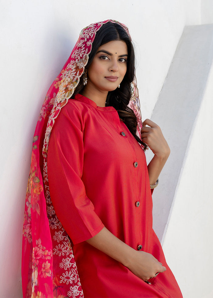 3 Pc Pink Silk Suit Set