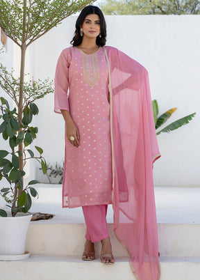 3 Pc Pink Silk Suit Set