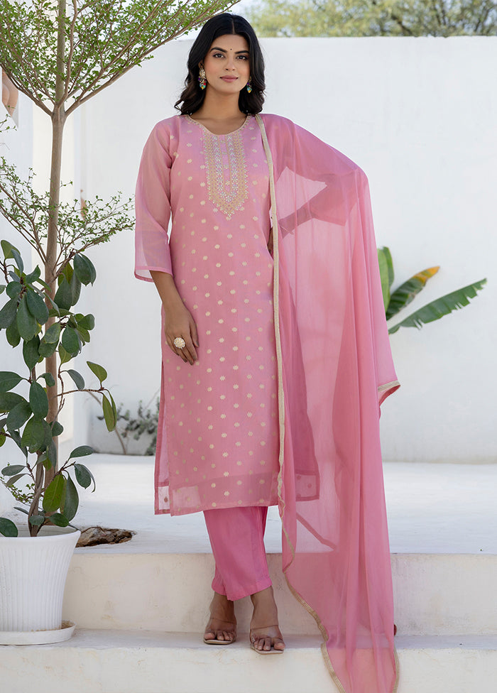 3 Pc Pink Silk Suit Set