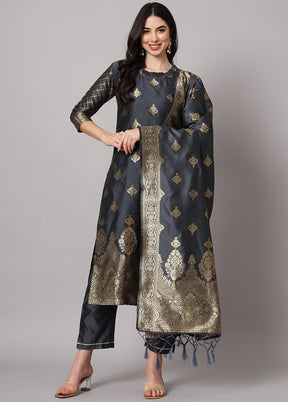 3 Pc Grey Cotton Suit Set