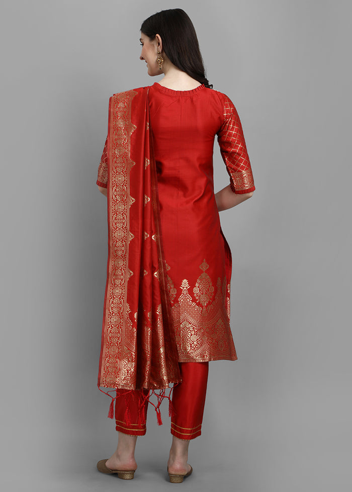 3 Pc Red Cotton Suit Set