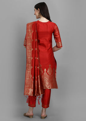 3 Pc Red Cotton Suit Set