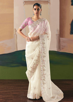 White Organza Saree With Blouse Piece