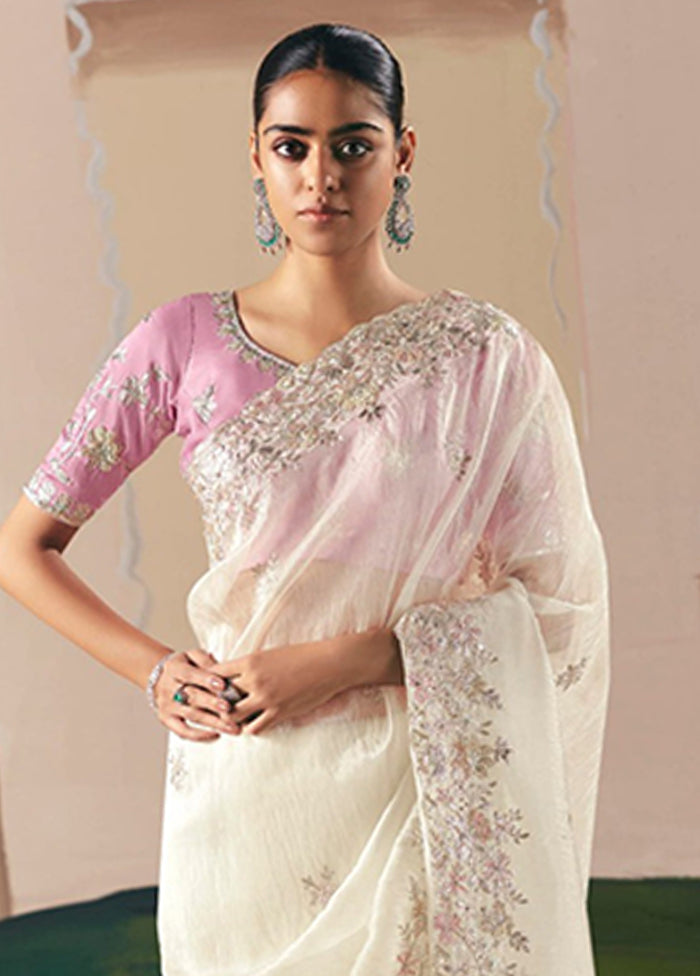 White Organza Saree With Blouse Piece