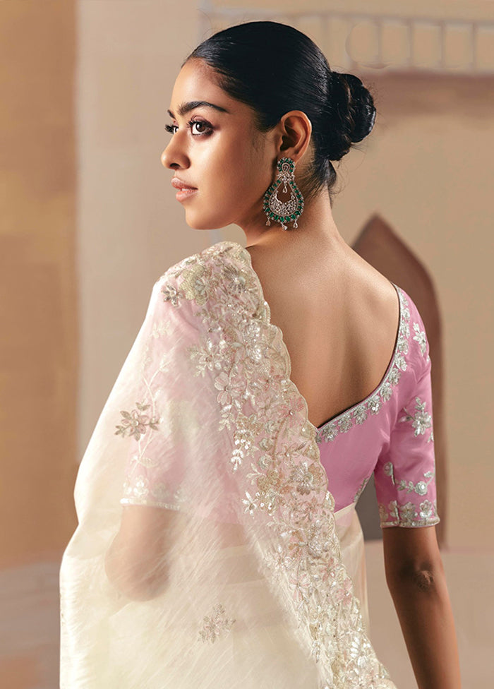 White Organza Saree With Blouse Piece