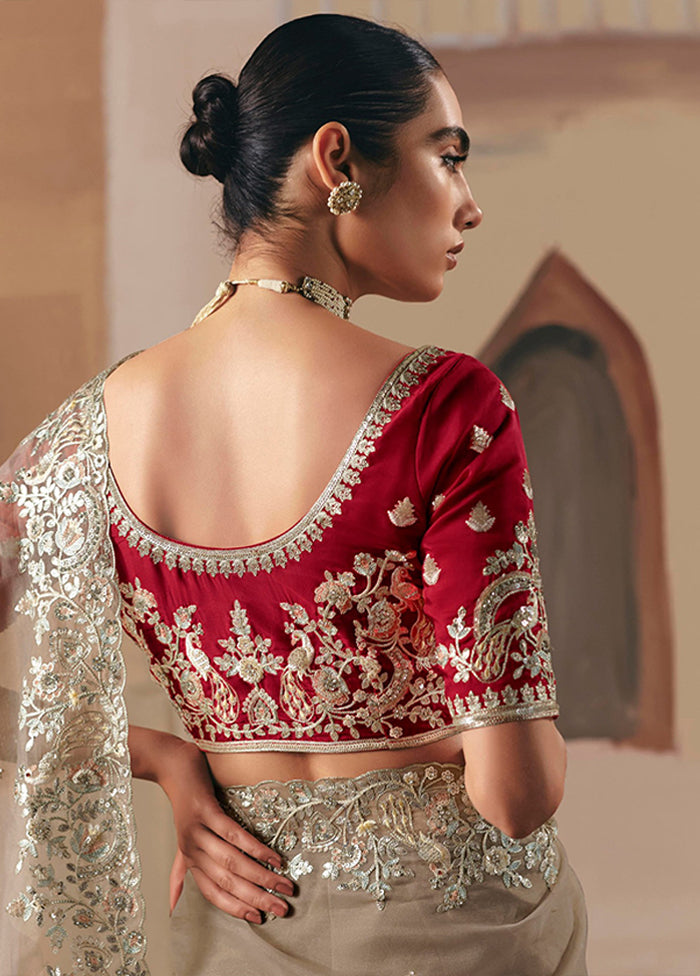 Brown Organza Saree With Blouse Piece