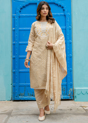 3 Pc Brown Silk Suit Set