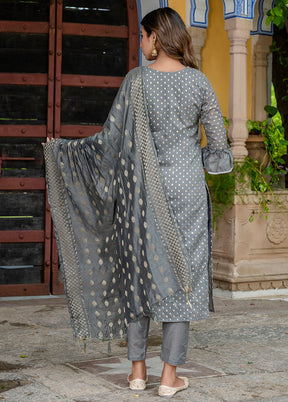 3 Pc Grey Silk Suit Set