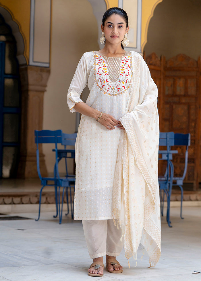 3 Pc Cream Silk Suit Set