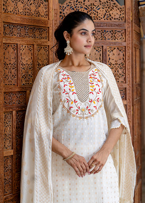 3 Pc Cream Silk Suit Set