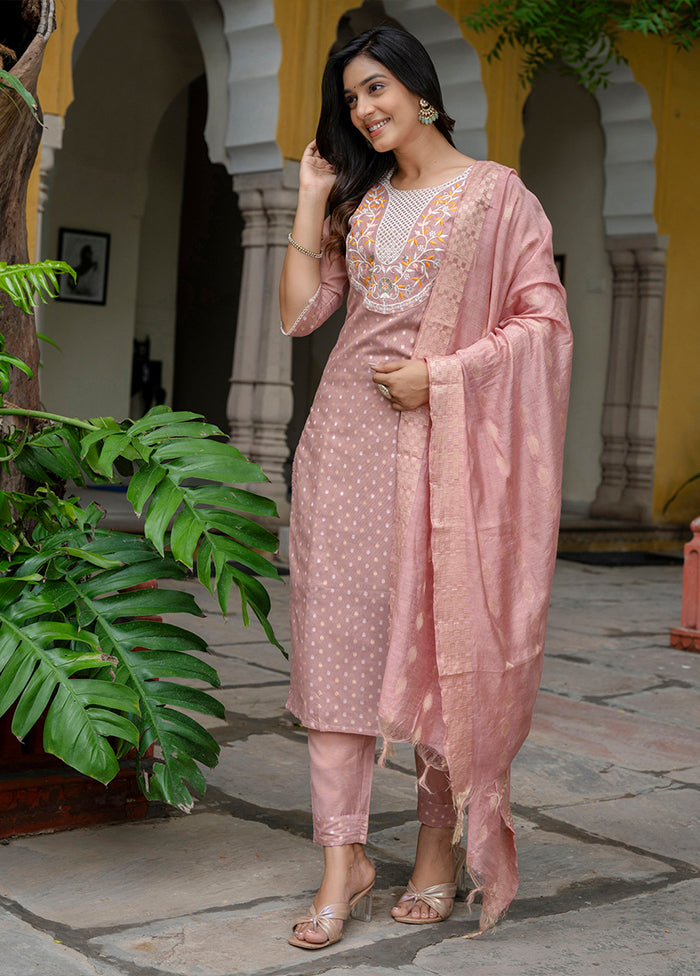 3 Pc Peach Silk Suit Set