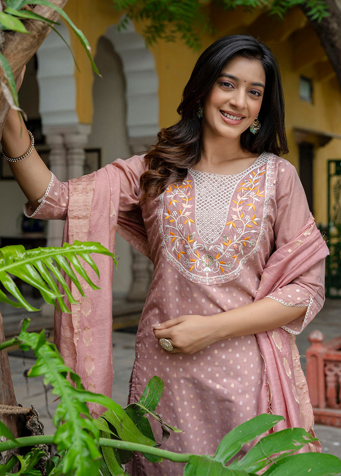 3 Pc Peach Silk Suit Set